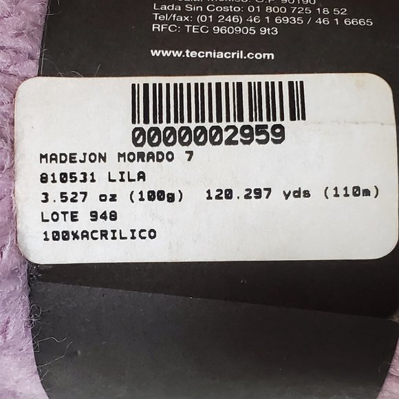 Eco Filati Madejon Fine Yarn - Lilac Lot 948 - Acrylic - Bundle of 2 - Picture 2 of 4